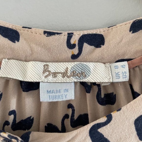 Boden Paris Cream Blue Swan Long Sleeve Crew Neck Button Down Top Blouse 4 - Picture 6 of 8